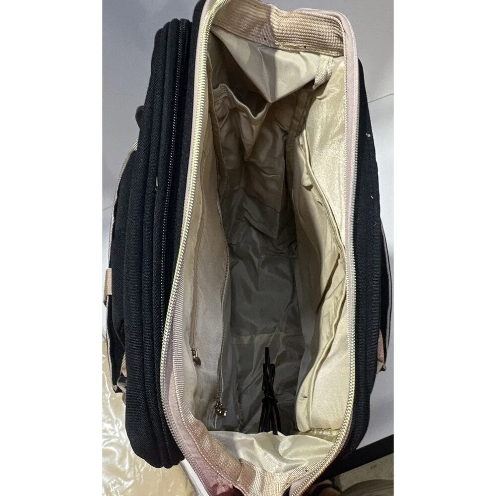 HKZ Solid Black/Beige Diaper Bag Backpack w/ Changing Pad, Inner/Outer Pockets